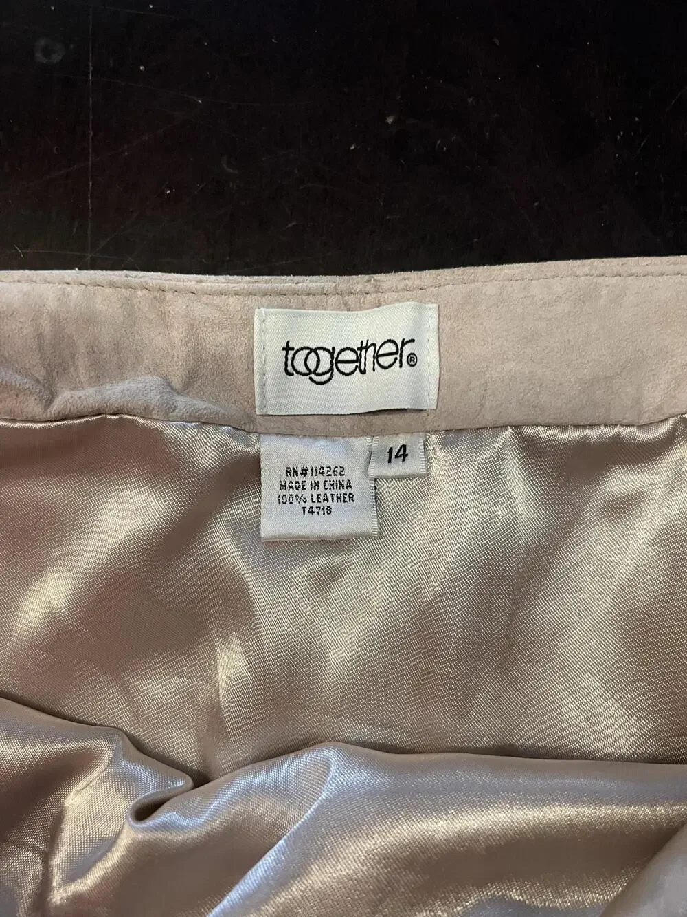 Together Leather Skirt Womens 14 Beige Fringe Long Lined Zip Party Boho Western